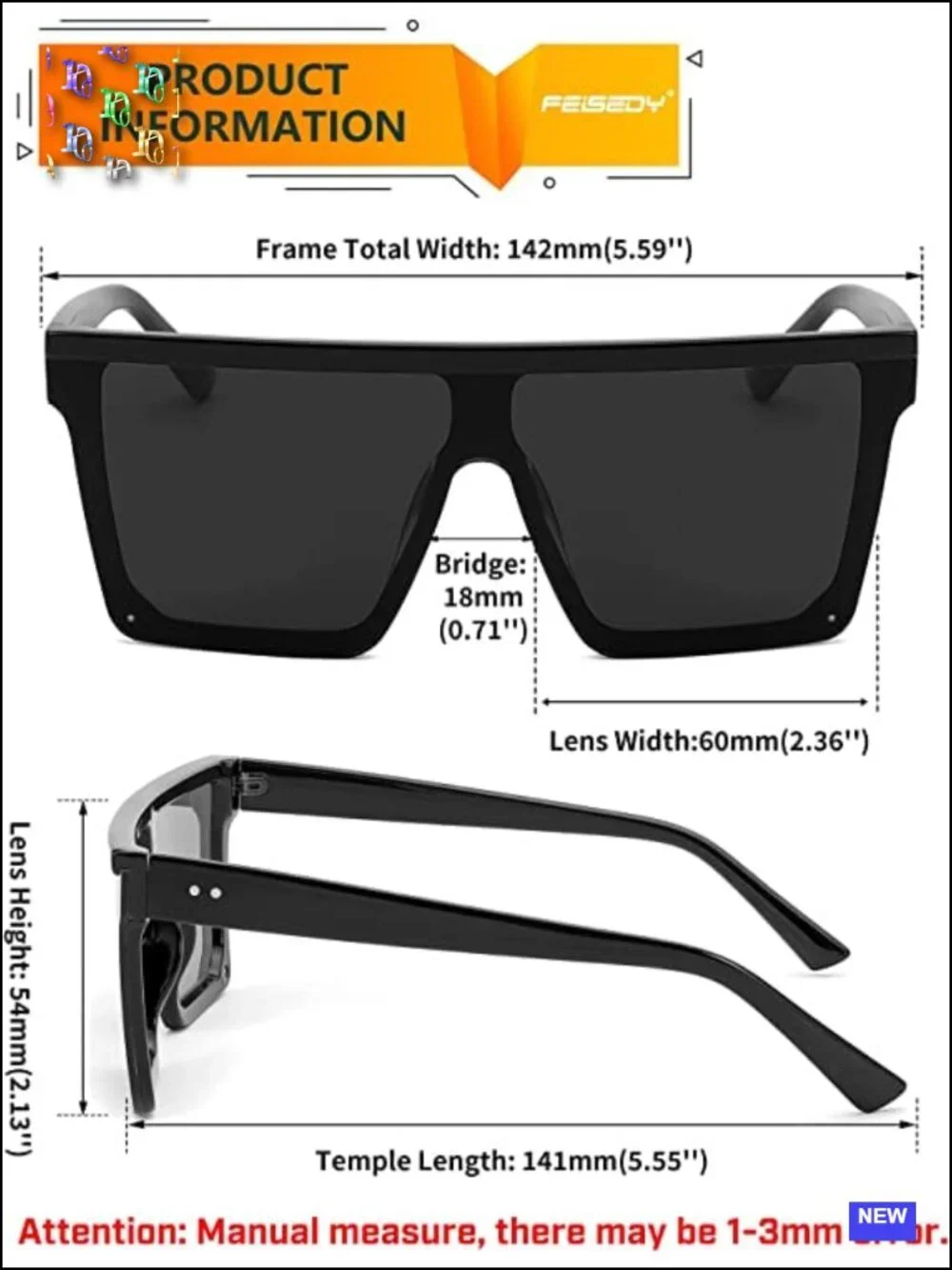 Oversized Square Sunglasses UV400 Protection Shield Frame